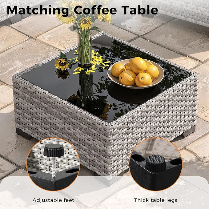 6-Piece Outdoor Patio Furniture Set, All-Weather Wicker Sectional Sofa with Deep Seating 4” Cushions, Heavy-Duty Steel Frame, Modular Rattan Couch for Backyard, Deck & Garden, Black MASIONBACKYARDS