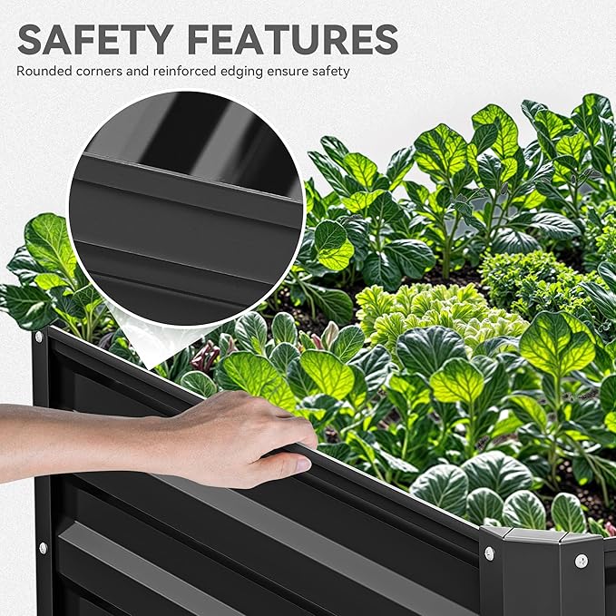 YITAHOME 6x3x2ft 2pcs Large Raised Garden Bed Kit, Galvanized Metal Planter Box with Gloves, Ground Nails, Support Rod, Outdoor Above Ground Planters for Plants Vegetables Flowers, Black YITAHOME