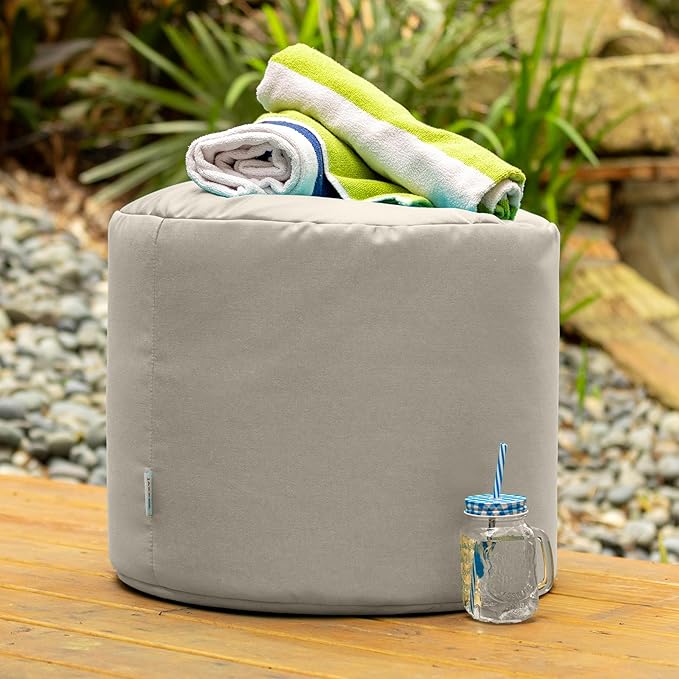 Jaxx Spring Indoor/Outdoor Bean Bag Pouf Ottoman, Sunbrella Flax Jaxx