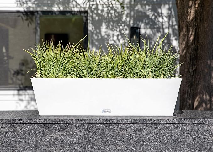 Veradek Pure Series Window Box Planter - Long Rectangular Planter for Indoor or Outdoor Windowsill/Balcony | Durable All-Weather Use with Drainage Holes | Modern Decor for Herbs, Small Plants, Flowers VeradekOutdoor