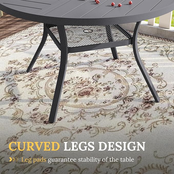 VICLLAX Round Patio Table with Adjustable Umbrella Hole for 4, All Weather Metal Outdoor Dining Table for Lawn Garden, 40.6" Outdoor Coffee Table, Grey Tabletop HOME