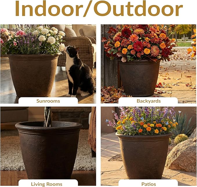 Sunnydaze 20-Inch Anjelica Large Plastic Pot for Plants - Outdoor Double-Walled Large Plastic Planter with Drillable Drainage Holes - Sable SunnydazeDecor