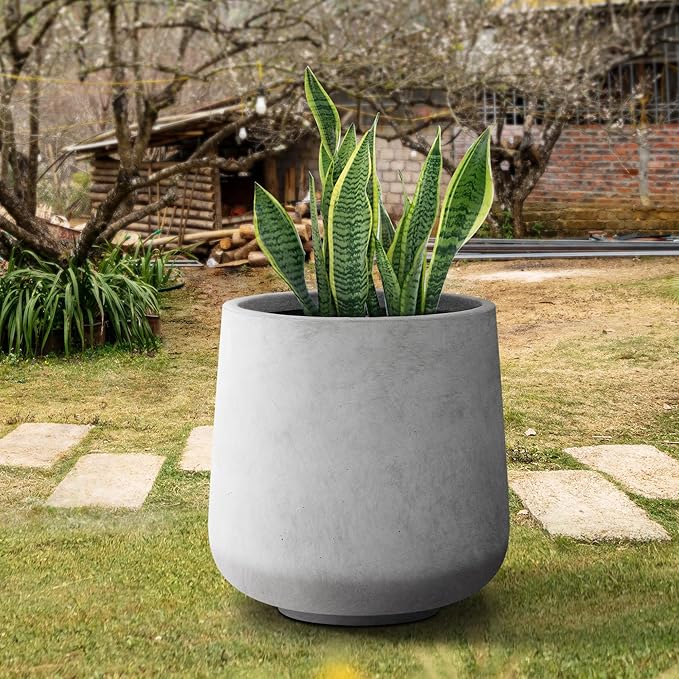 Kante 15.3" Dia Round Concrete Planter, Outdoor Indoor Large Plant Pots Containers with Drainage Hole and Rubber Plug for Home Garden Patio, Natural Concrete Kante