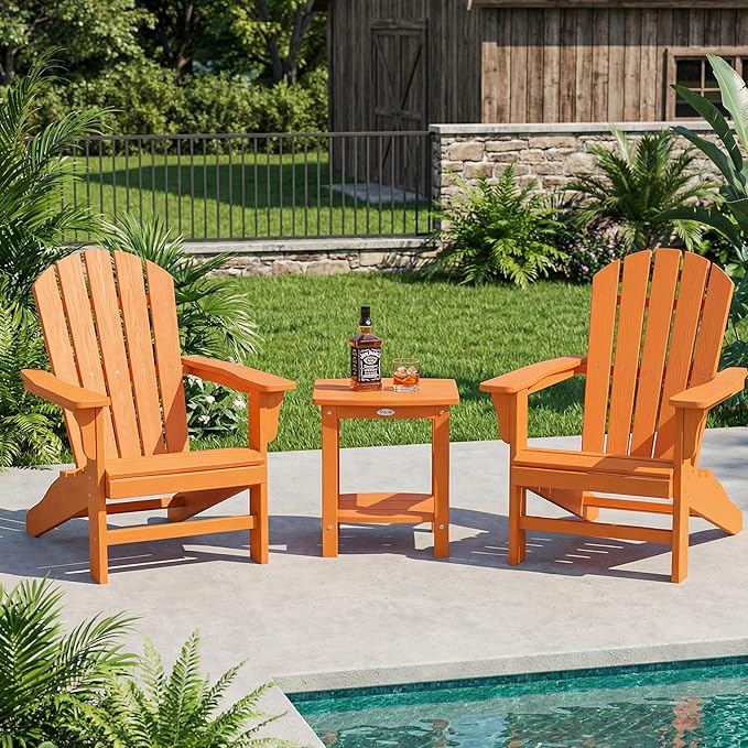 Y&M Outdoor Side Table, HIPS Adirondack Small Double Layer Table, Waterproof Square Outside Table, Balcony End Tables for Patio, Pool, Porch, Deck, Indoor or Outdoor Use, Orange YM