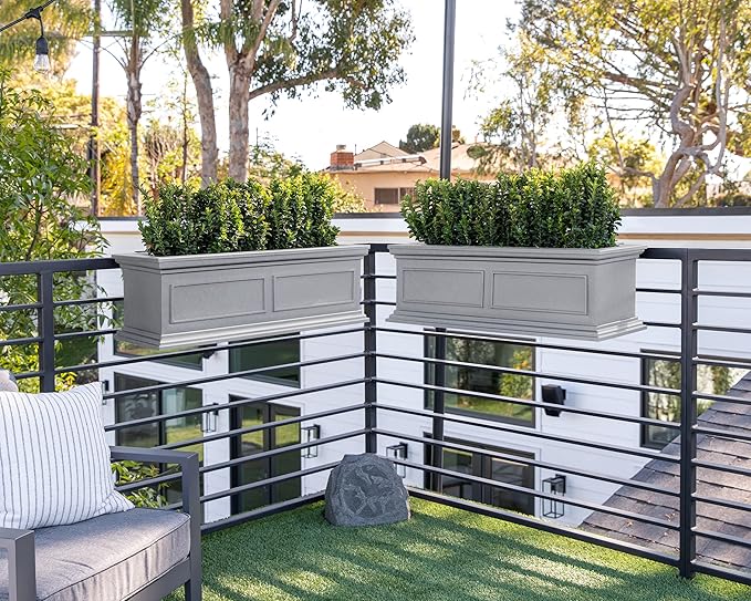 Veradek Brixton Series Plastic Railing Planter - Rectangular Planter for Outdoor Deck/Balcony | Crack-Resistant with Adjustable Rail Attachment | Classic Estate Design for Herbs, Succulents, Flowers VeradekOutdoor