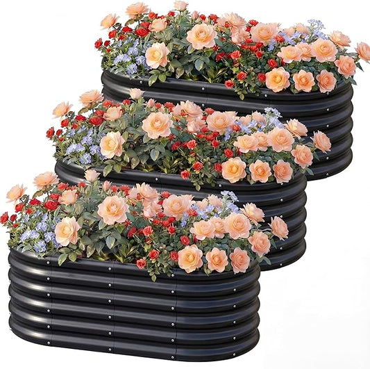 AHEONLAR 3 Pack 4×2×1.5ft Galvanized Raised Garden Beds Outdoor, Sturdy Planter Boxes for Vegetables, Fruits, Flowers and Plants, Easy Assembly, Black AHEONLAR