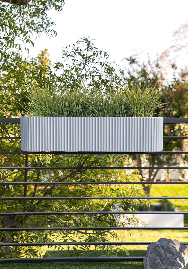 Veradek Demi Series Railing Planter - Hanging Planter Box for Windowsill/Balcony | Plastic-Stone Composite w/Railing Bracket | Modern Décor for Flowers VeradekOutdoor