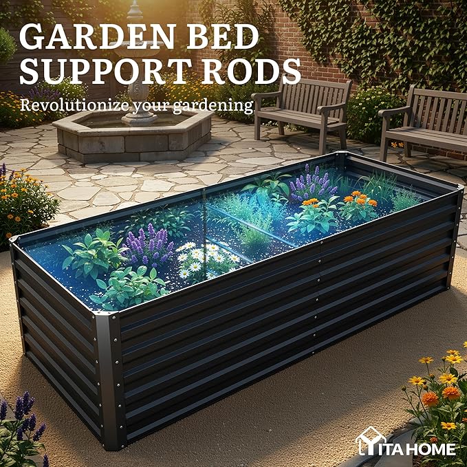 YITAHOME 72x36x24 in Galvanized Raised Garden Bed Kit, Large Metal Planter Box with Gloves & Support Rod, Outdoor Flower Bed for Plants Vegetables, Black YITAHOME