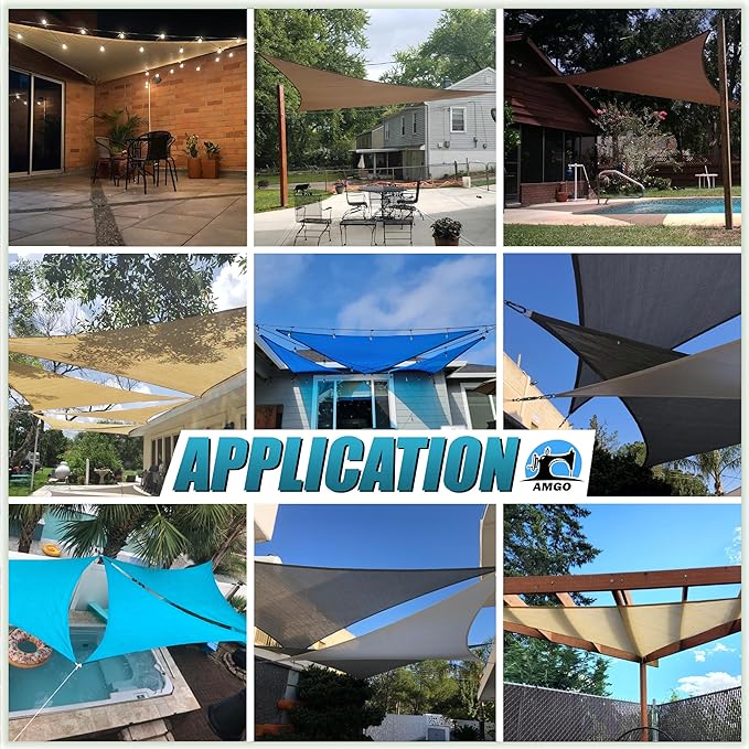 Amgo Custom Size 11' x 15' x 18.6' Turquoise Triangle Sun Shade Sail UPF50+ AGTAPRT12, Order to Make Canopy Awning, 95% UV Blockage, Water & Air Permeable, Commercial Standard (We Customize) Amgo