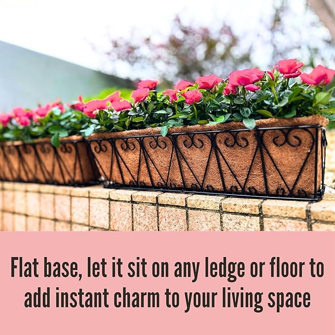 LaLaGreen Outdoor Wall Planters - 2 Pack, 30 Inch Deck Railing Hanging Pot, Over The Rail Window Flower Boxes Black Plant Basket Attach to House with Coco Liner Metal Fence Balcony Patio Porch L%C3%A1L%C3%A1Green