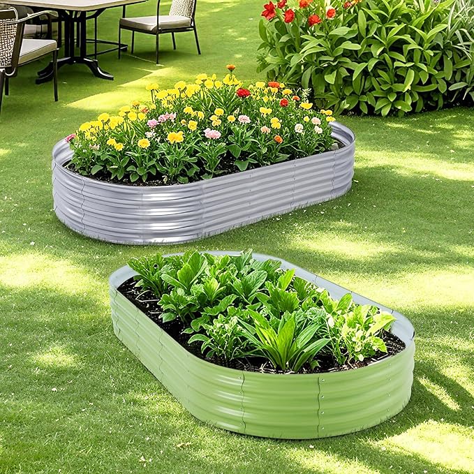 Galvanized Raised Garden Bed, 6x3x1 FT Thickening Planter Boxes Outdoor, Raised Beds for Gardening, Easy Assembly Large Garden Bed for Vegetables, Fruits, Flowers (2-Pack) AmazStove