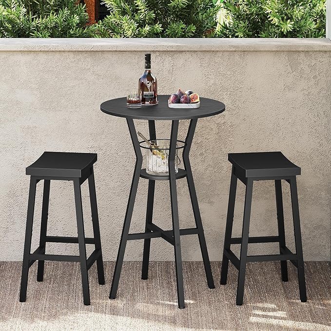 Bar Table, 2-Tier Round High Top Table, Pub Table, Home Bar Counter Height, Bistro Tables, for Kitchen, Living Room, Meeting Room, Pub, Black BT03BB Yatiney