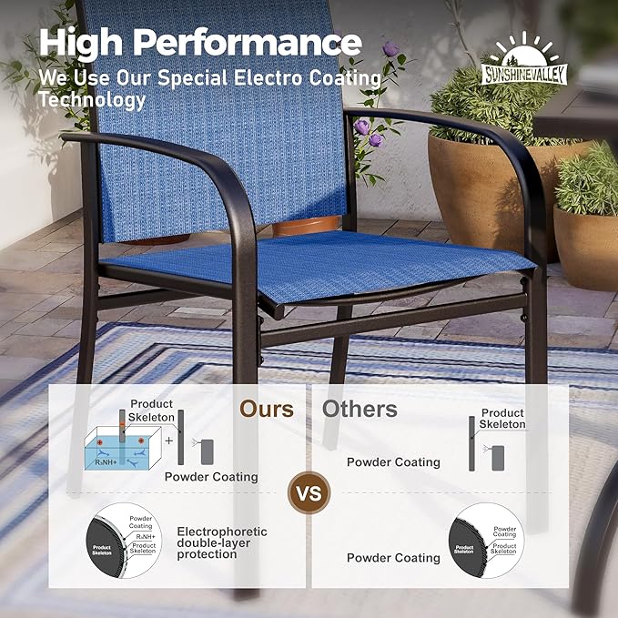 Patio Dining Set for 8, 60" x 60" Square Metal Table with Umbrella Hole, 8 x Stable Dining Chairs, Outdoor Table and Chairs Set for Lawn Backyard and Deck, Blue SUNSHINEVALLEY