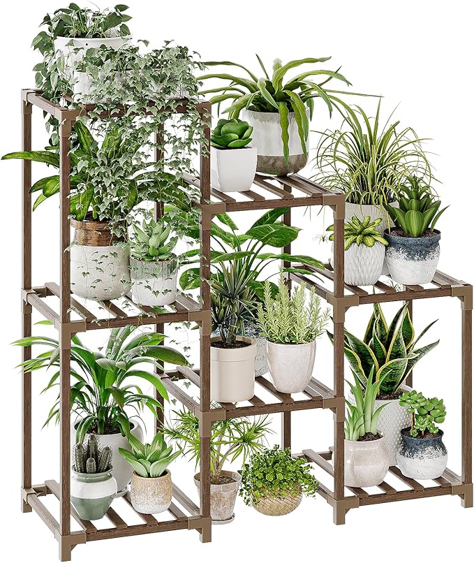 Bamworld Plant Stand Indoor Plant Shelf Outdoor Wood Plant Rack for Multiple Plants 3 Tiers Ladder Plant Holder for Living Room Patio Boho Home Decor for Gardening Bamworld