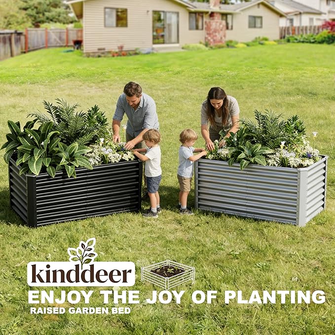 4x2x2ft(2 Pack) Raised Garden Bed Kit, Galvanized Planter Garden Boxes Outdoor, Metal Raised Garden Beds for Vegetables,Fruits, Flower,Black kingddeergardenbed