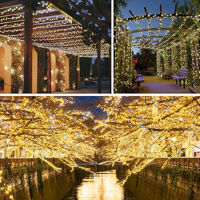 2 Pack 100 LED Connectable String Lights Indoor Outdoor, 33FT Clear Wire Christmas Lights for Bedroom, 13 Modes Twinkle Fairy String Light for Xmas Tree Wedding Party Bedroom Garden Decor (Warm White) SANJICHA