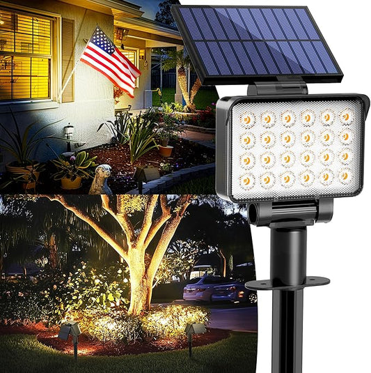 Solar Spot Lights Outdoor Waterproof for Flag, Tree, House, Garden, Yard, 3 Brightness Modes Solar Powered Landscape Spotlights 1 Pack Warm White COOZAMING