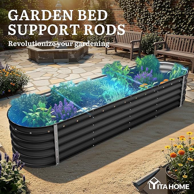 YITAHOME 17" Tall 9 in 1 Large Raised Garden Bed Kit, 8x2x1.4ft Galvanized Metal Planter Box with Gloves & Safety, Outdoor Above Ground Planters for Plants Vegetables Flowers, Black YITAHOME