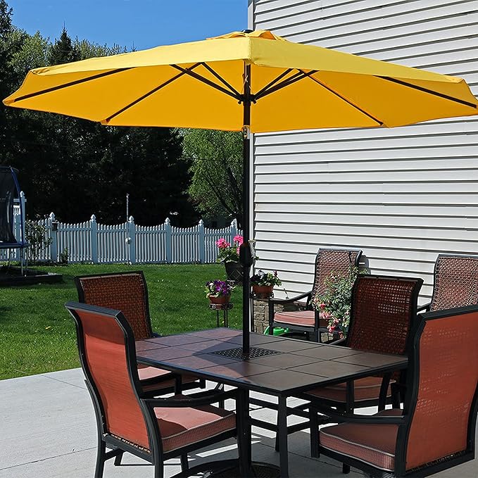 Sunnydaze Outdoor Patio Umbrella - Polyester Table Market Umbrella with Push-Button Tilt and Crank - 8 Sturdy Ribs - Gold - 9ft SunnydazeDecor