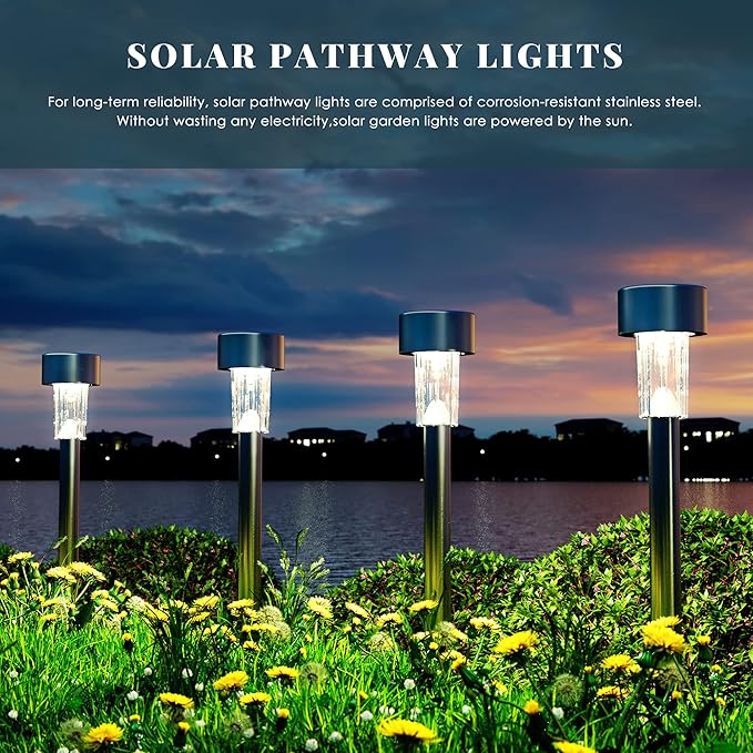 SOLPEX 24 Pack Solar Outdoor Lights Pathway, Stainless Steel Solar Lights Outdoor Waterproof,LED Landscape Lighting Solar Walkway Lights for Landscape/Patio/Lawn/Yard/Driveway-Warm White Solpex