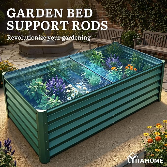 YITAHOME 6x3x3ft Large Raised Garden Bed Kit, Galvanized Metal Planter Box with Gloves, Support Rod, Outdoor Above Ground Planters for Plants Vegetables Flowers, Green YITAHOME