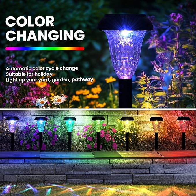 Solar Pathway Lights Outdoor Waterproof 16 Pack Color Changing Garden Light for Yard Patio Driveway Walkway Lawn Landscape Lighting for Outdoor Decor Tisejoy