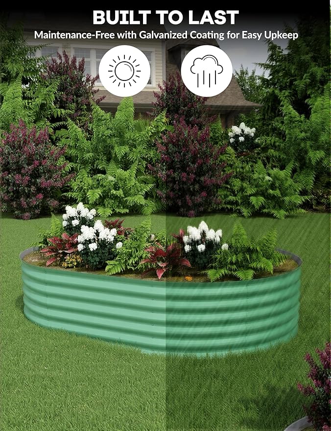 2 Pcs Raised Garden Beds Outdoor 8x4x1.5 ft - Galvanized Steel Planter Box for Vegetables, Flowers, Rust-Resistant Garden Box, Easy Assembly Raised Beds, Durable Planters for Outdoor Plants, Green GarveeLife