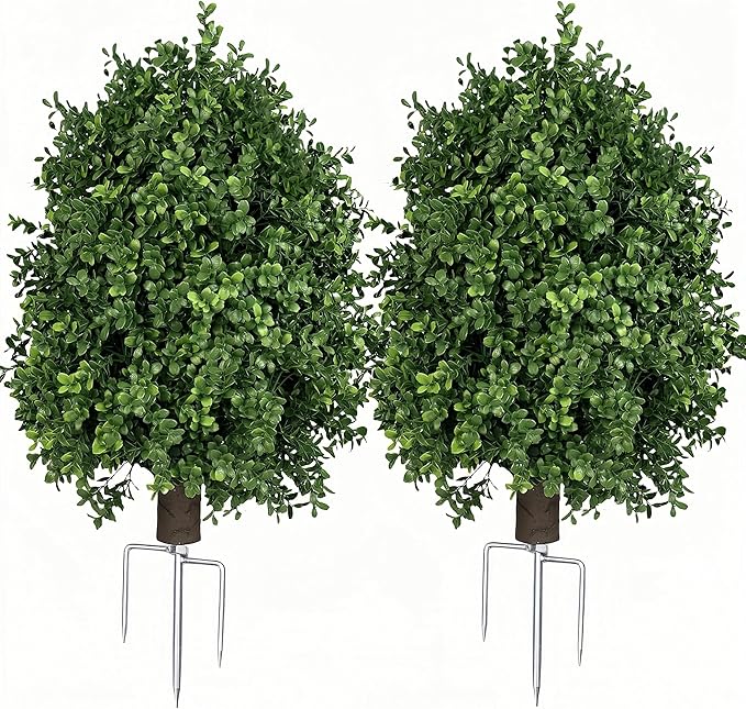 QIANYUN Boxwood Topiary Bush – Artificial Shrubs for Outdoors, Artificial Boxwood Topiary Ball Tree, UV Resistant Evergreen for Front Porch, Garden, Yard & Balcony Decor QIANYUN