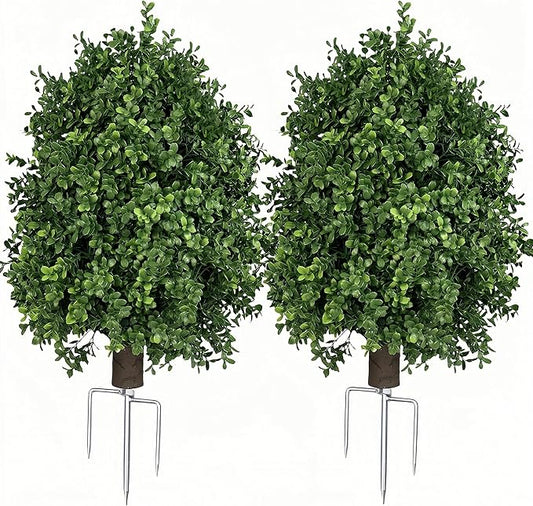 QIANYUN Boxwood Topiary Bush – Artificial Shrubs for Outdoors, Artificial Boxwood Topiary Ball Tree, UV Resistant Evergreen for Front Porch, Garden, Yard & Balcony Decor QIANYUN
