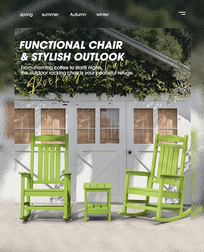 KINGYES HDPE Outdoor Rocking Chair Set of 4, All-Weather Poly Patio Rocking Chairs with 330lbs Support for Adults, Pistachio Green KINGYES
