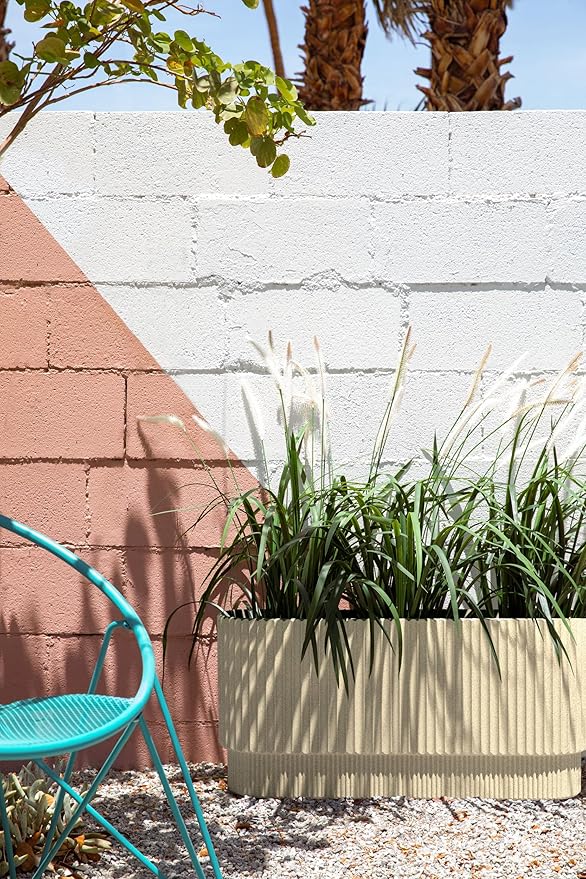 Veradek Demi Series Long Planter for Porch, Patio, Backyard | Durable Plastic-Stone Composite Material | Modern Décor for Shrubs, Flowers VeradekOutdoor