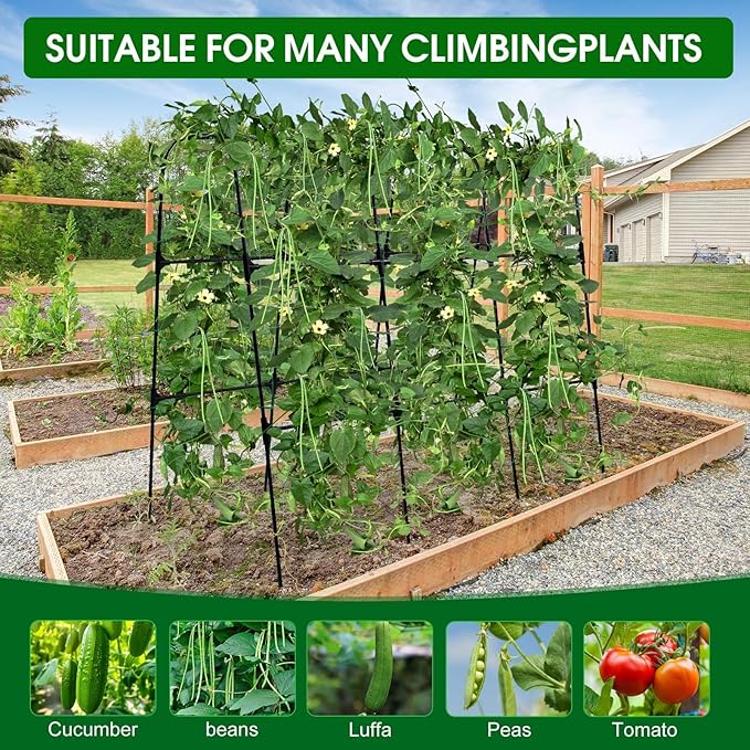 Garden Arch Trellis for Climbing Plants Outdoor, 50x48 inch Cucumber Trellis Raised Bed, Rustproof Metal Climbing Plant Support Vegetable Vine Flower Fruits, with Netting, Lightweight, Black OTOSUNNY