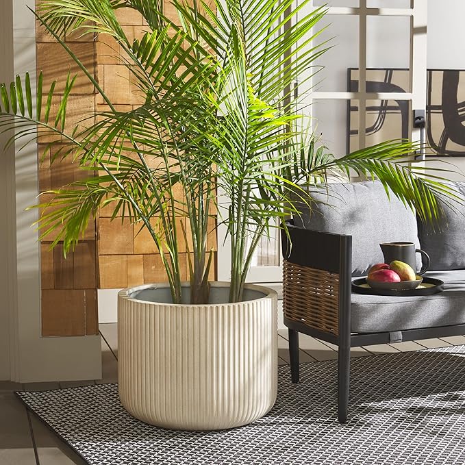 SAFAVIEH Outdoor Collection Lucca Beige Cement Ficonstone Planter Pot SAFAVIEH