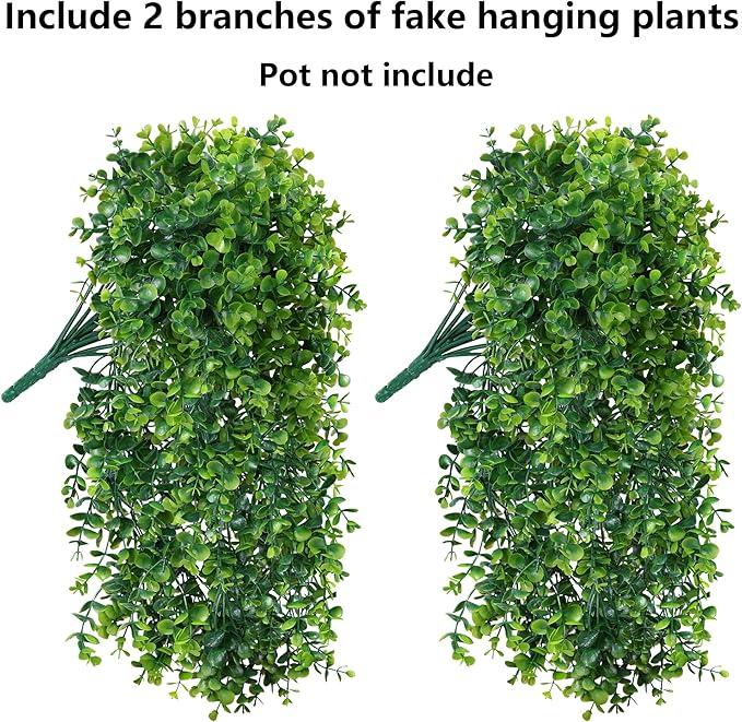 Faux Outdoor Plants Fake Hanging Plants for Outdoors Outside Decorations, 2 Pcs Green Faux Eucalyptus Vines Realistic UV Resistant Artificial Greenery for Planters Porch Garden Yard Front Door Patio Ivydale