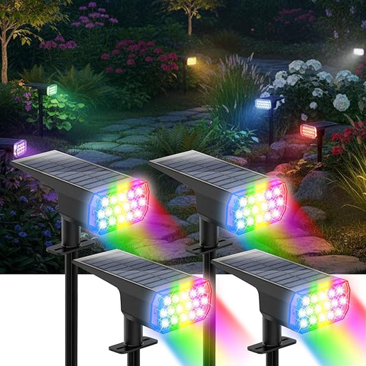 Solar Lights Outdoor Waterproof, LED Solar Spot Lights Outdoor, 7 Color Changing Solar Spotlights, Multicolor RGB Dusk-to-Dawn Uplights for Garden Landscape, Yard, IP65, Auto On/Off Chasikeo