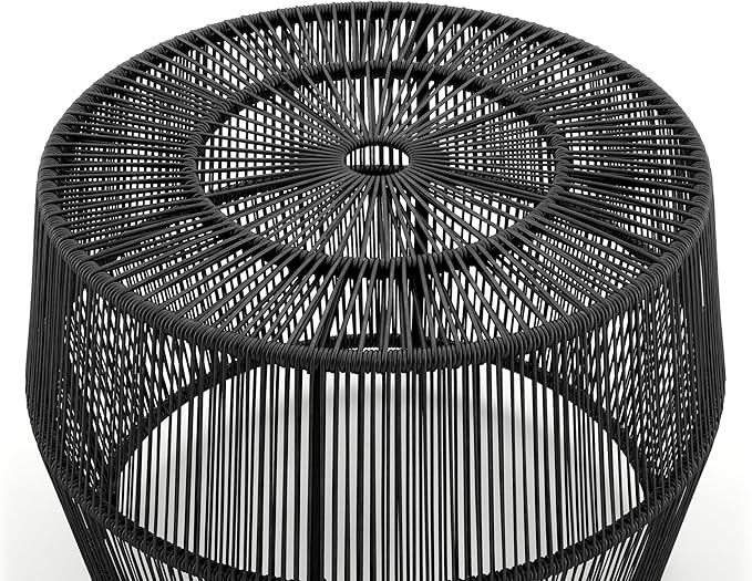 Furniture of America Ysar Boho Rattan Round Coffee Table Outdoor with Metal Frame, All-Weather and Rust Resistant, Handcrafted Coastal Furniture for Patio, Poolside, Garden, Yard, Black FurnitureofAmerica