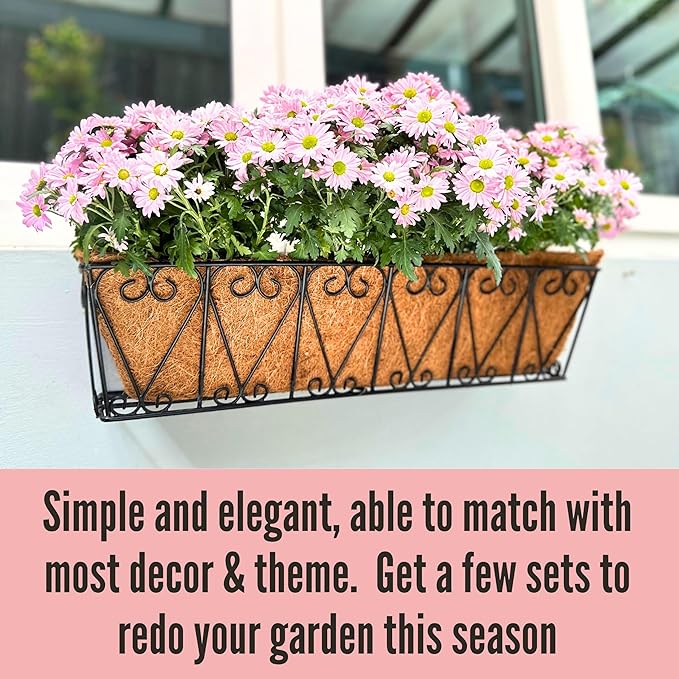 LaLaGreen Outdoor Wall Planters - 2 Pack, 30 Inch Deck Railing Hanging Pot, Over The Rail Window Flower Boxes Black Plant Basket Attach to House with Coco Liner Metal Fence Balcony Patio Porch L%C3%A1L%C3%A1Green