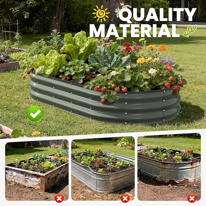 Galvanized Raised Garden Bed 6x3x1 FT, Oval Metal Raised Garden Bed Outdoor Planter Box with Open Bottom, Rust-Resistant Steel Garden Bed for Vegetables Herbs Flowers, Easy Assembly Pattiumo