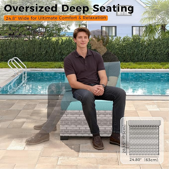 8-Seat Modern Patio Furniture Set with Swivel Rocking Chairs, Thick 4″ Cushions, Dual-Strand Wicker Rattan, Rust-Resistant Steel Frame – Outdoor Conversation & Modular Sectional,Blue MASIONBACKYARDS