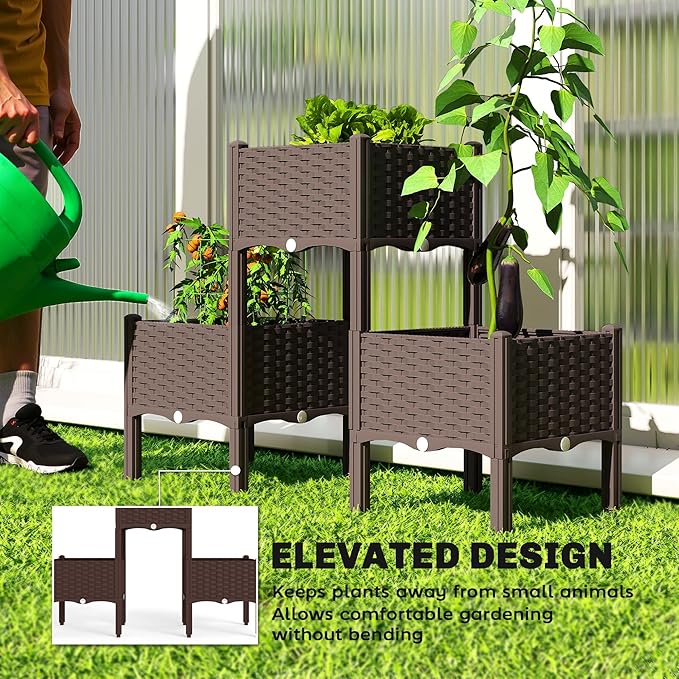 Outsunny Plastic Raised Garden Bed with Legs, Self Watering Elevated Planter Boxes with Drainage Holes and Plugs, Easy Assembly Outdoor Planter Box for Patio Yard Balcony, Vegetables, Flowers, Herbs Outsunny