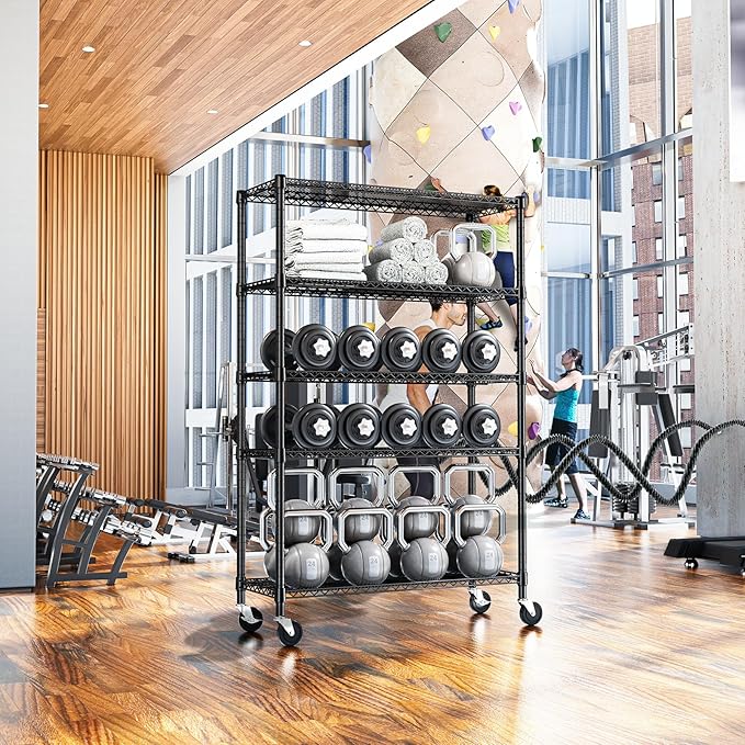 IZEUK Heavy Duty Garage Shelving, 5 Tier Wide Metal Storage Shelf Rack, Adjustable Utility Organizer for Basement, Garage, Black, 23.6" D x 53.1" W x 73.6" H IZEUK
