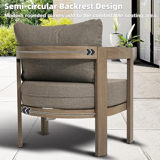 Outdoor Furniture Set, 2Pcs Patio Armchairs, Metal Modern Outside Furniture with 6'' Thick Cushions, Outdoor Conversation Set Balcony Chairs for Backyard, Porch,Deck,Brown COMLAXFIELD