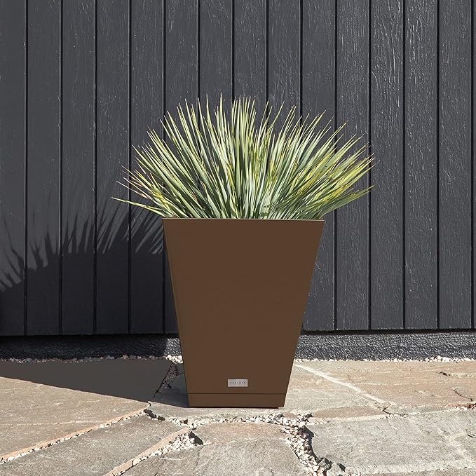 Veradek Nobleton Indoor/Outdoor Wide Square Planter (Espresso, 18" - 2 Pack with 2 Saucer Trays) VeradekOutdoor