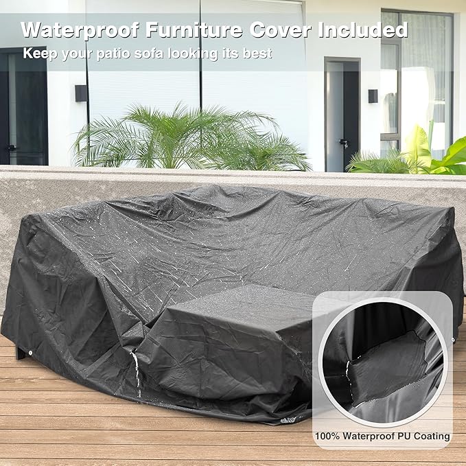 Outdoor Furniture Set, 6 Pieces Outdoor Couch Sectional, L Shaped Metal Patio Corner Sofa with 6” Thick Cushions, Patio Seating Conversation Set, Light Grey COMLAXFIELD