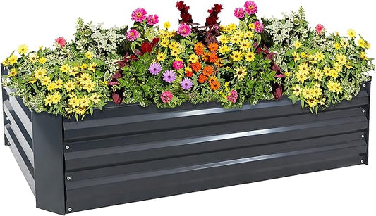 Sunnydaze 11.75" H Raised Metal Garden Bed - Galvanized Raised Garden Bed Outdoor for Vegetables and Flowers - Dark Gray - 4' x 2' Rectangle SunnydazeDecor