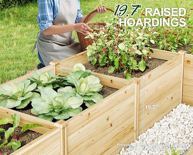 AMERLIFE U-Shaped Raised Garden Bed, 7.5Wx15Dx1.6H Free Combination Outdoor Wooden Raised Garden Bed Planter with 19.6" Depth Planter Box AMERLIFE
