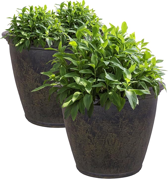Sunnydaze 24-Inch Anjelica Large Plastic Pot for Plants - Outdoor Double-Walled Large Plastic Planter with Drillable Drainage Holes - Sable - 2pk SunnydazeDecor