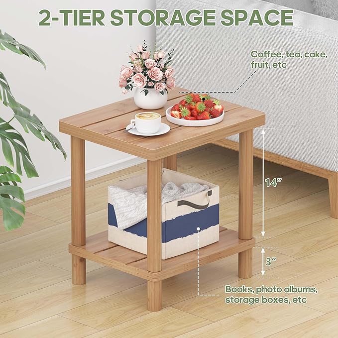 Outdoor Side Table, 2-Tier Small Outdoor Table for Patio, Adirondack Side Tables for Outside or Indoor, Bamboo End Table for Pool, Porch, Weather Resistant Easy Maintenance LEJANEOYE