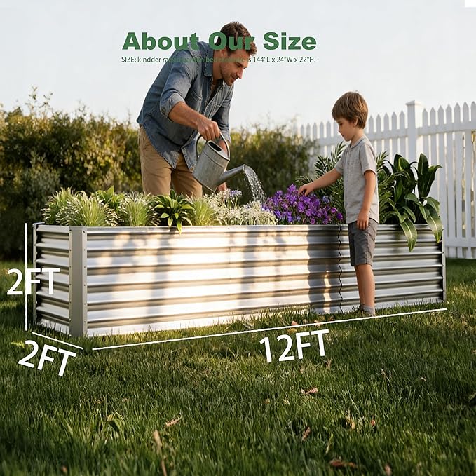 12x2x2ft Raised Garden Beds Outdoor Kit, Galvanized Planter Garden Boxes Outdoor, Metal Raised Garden Beds for Vegetables,Fruits,Herb,Flower,Silver kingddeergardenbed