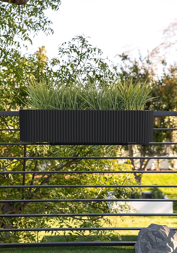Veradek Demi Series Railing Planter - Hanging Planter Box for Windowsill/Balcony | Plastic-Stone Composite w/Railing Bracket | Modern Décor for Flowers VeradekOutdoor